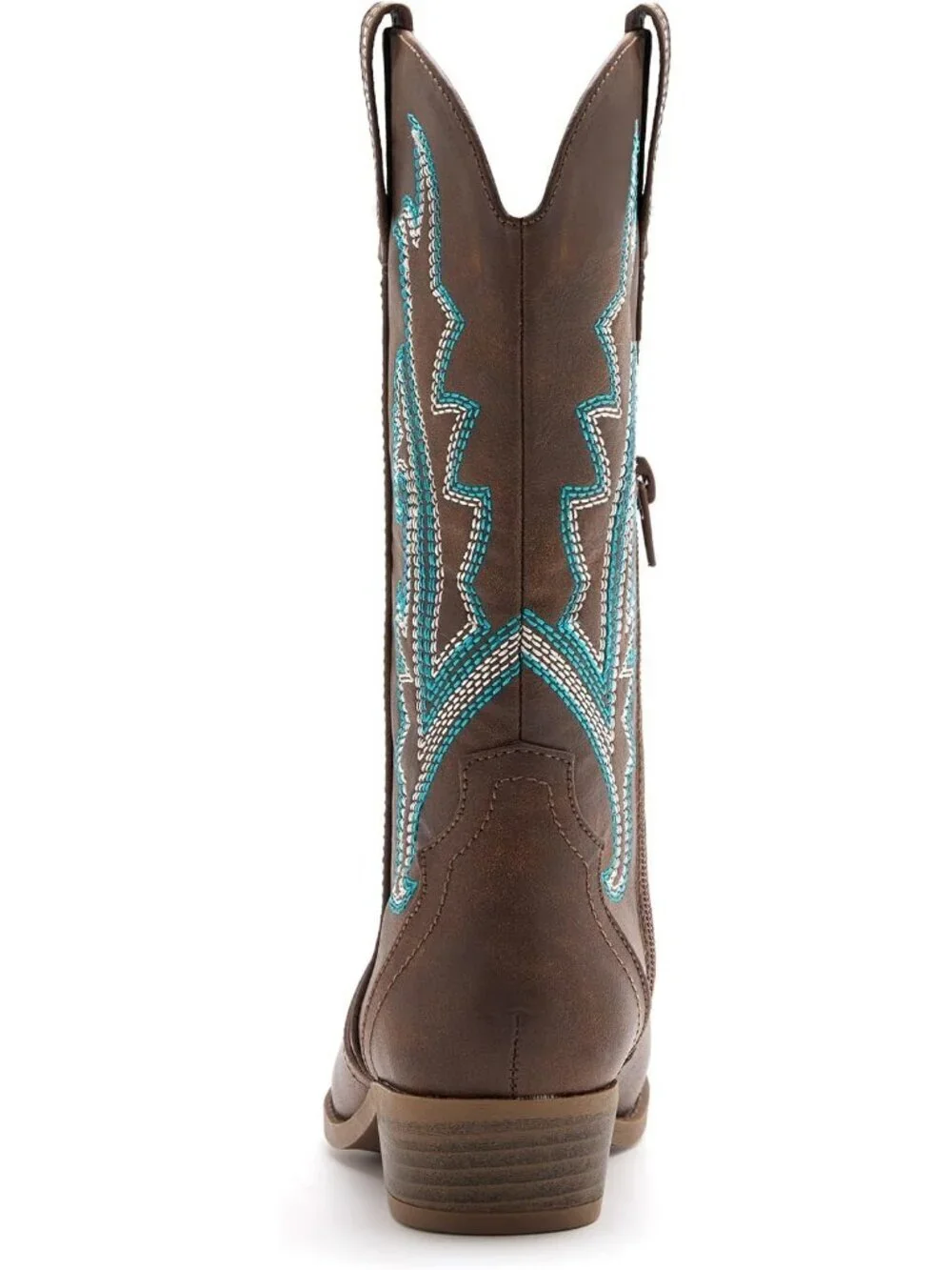Kids Brown Rubber Sole Comfortable Western Cowgirl Mid Calf Riding Heeled Boots
